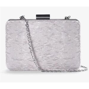 White House Black Market | Women’s Silver Sequin Crossbody Clutch Purse OS